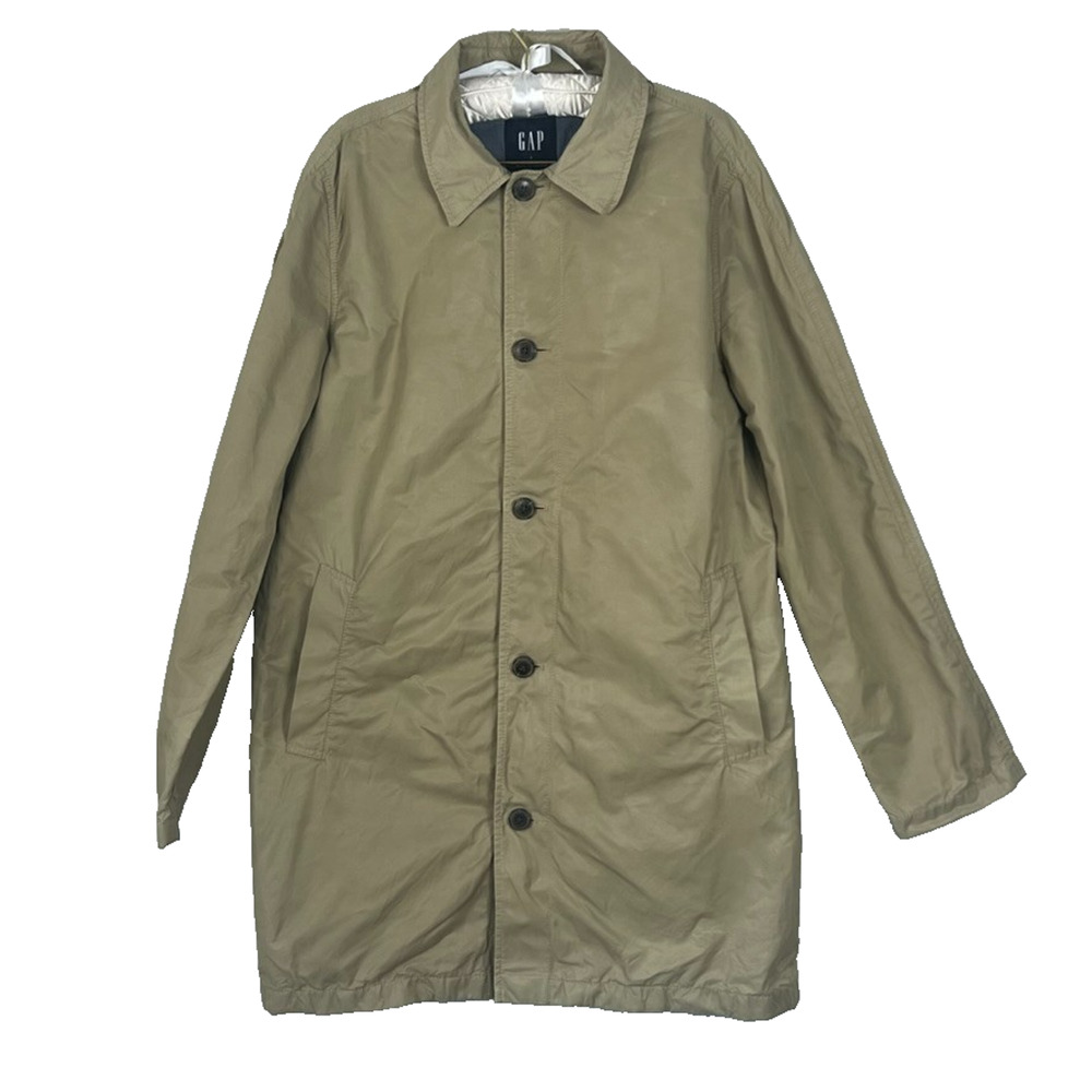 GAP Trench Coat Mens Size L Beige Single Breasted Oversized Pockets